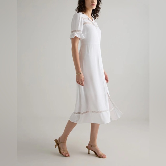 Quince Dresses & Skirts - QUINCE NWT Lightweight Crepe Lace Inset Midi Dress -white -large